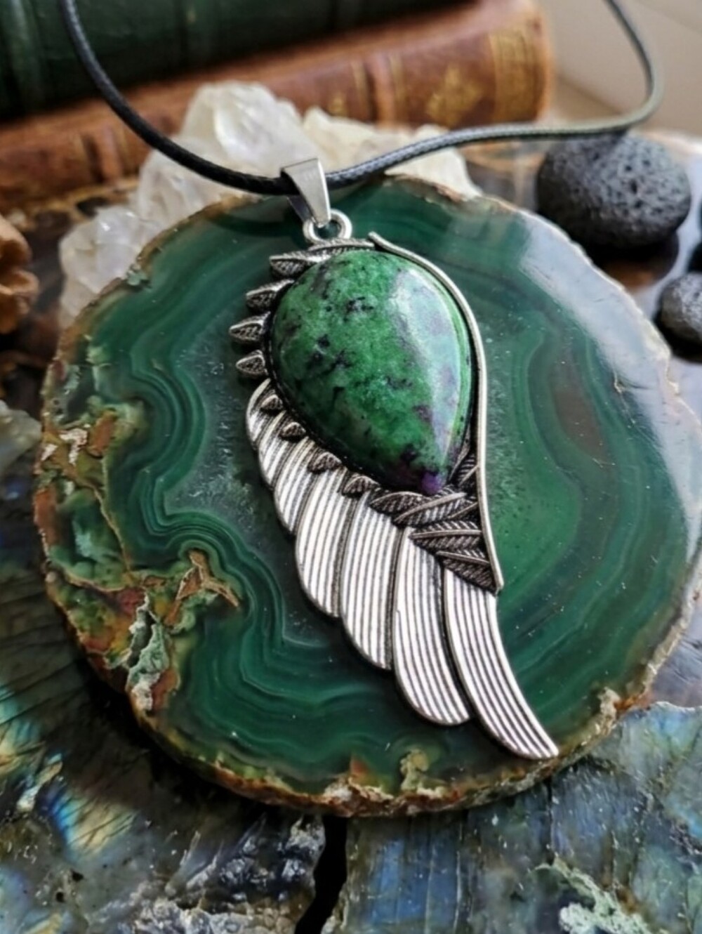 Zoisite Wing Pendant Necklace